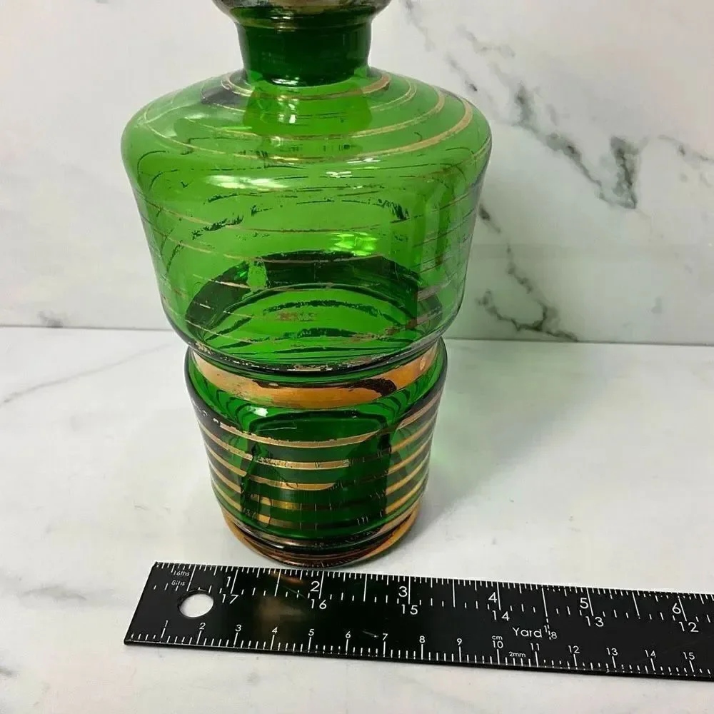 VINTAGE MCM Green decanter and shot glasses
